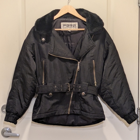 Gorgeous Vintage 90s Fera Skiwear 10 Bomber Jacket With Removable Fur Collar - Picture 1 of 15